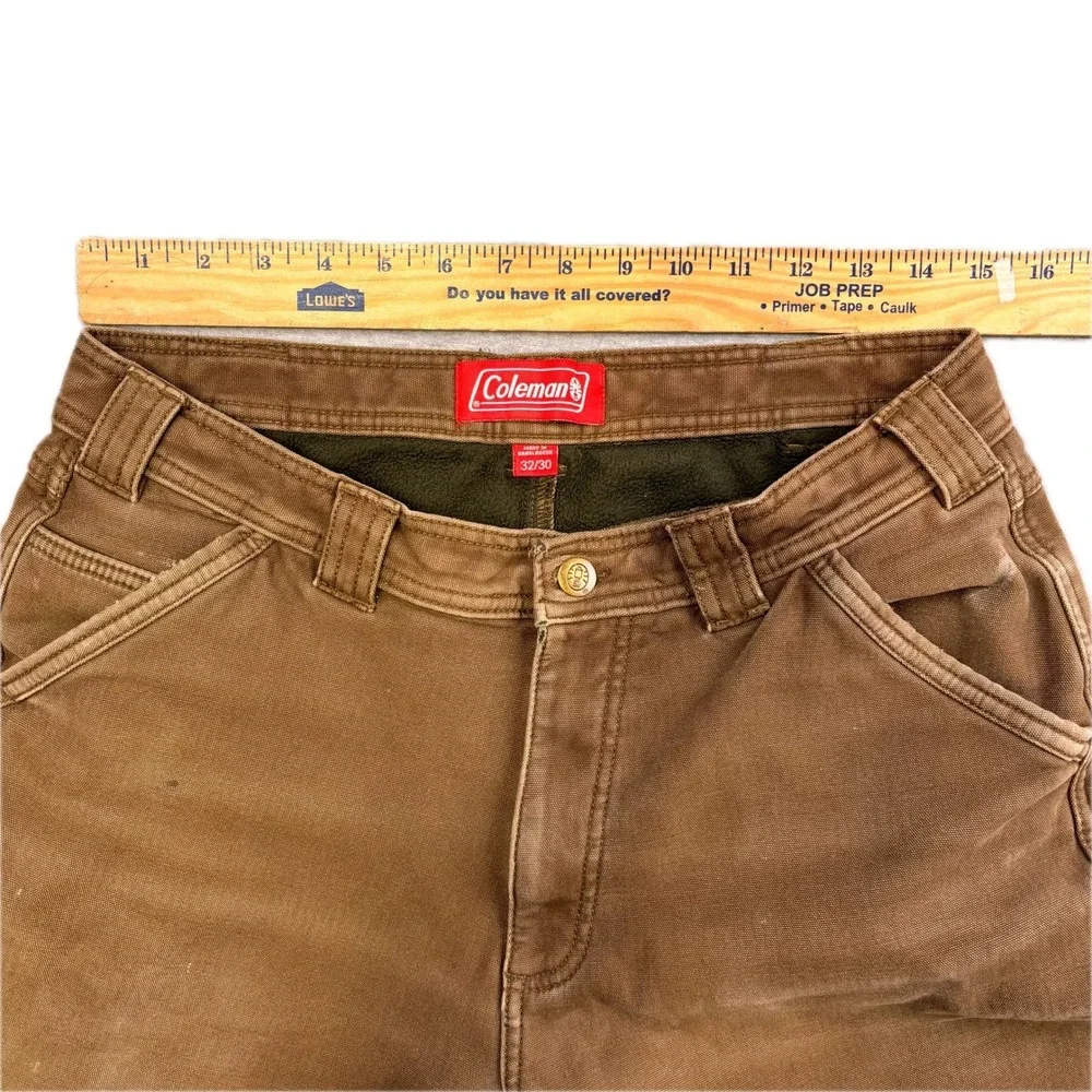 Coleman Mens Fleece Lined Canvas Carpenter‎ Work Pants Brown 32x30 Straight Leg